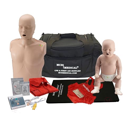 MCR Medical CPR Manikin/AED Training Kit, 1 Adult/1 Infant, Medium Tone | Develop CPR and AED skills with a reusable trainer for hands-on practice.
