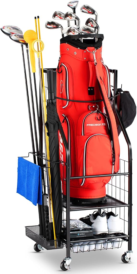 EXTCCT Golf Bag Storage Organizer- Golf Bag Stand Fit for Golf Bags and Golf Clubs, Golf Balls, Golf Equipment Accessories, Extra Large Golf Bag Storage Rack for Garage