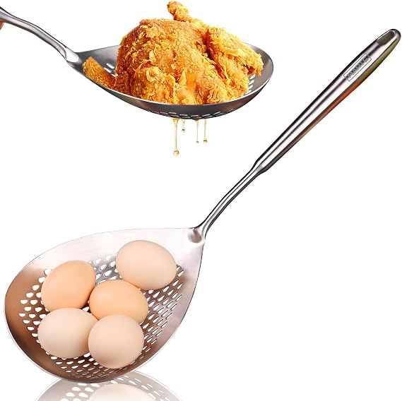 MARTE Skimmer Slotted Spoon -17in 304 Stainless Steel Pasta Spider Strainer Skimmer Ladle Spoon for Cooking and Frying - Kitchen Large Metal Scoop Colander Strainer Spoon with Heat Resistant Handle