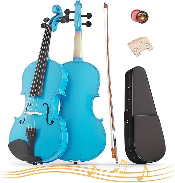 Beginner Violin 4/4, Full Size Violin for Adults, Teens, Student, Learners Age 12+, Acoustic Fiddle Kit with Hard Case, Bow, Rosin, Bridge (Sky Blue)