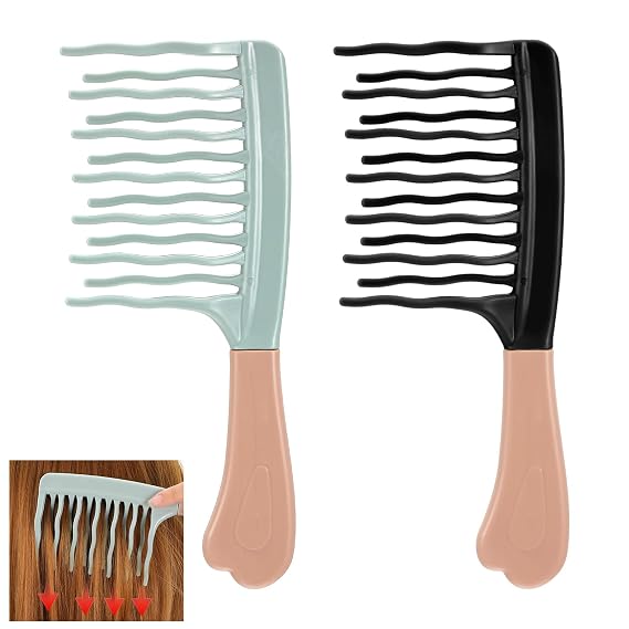 Kifmurase 2Pcs Wide Tooth Comb for Curly, Detangling Comb with Double Row Wavy Tooth for Curly/Wavy/Thick/Long/Wet & Dry Hair, Portable Travel Detangler Hair Brush, Large Teeth Combs for Women