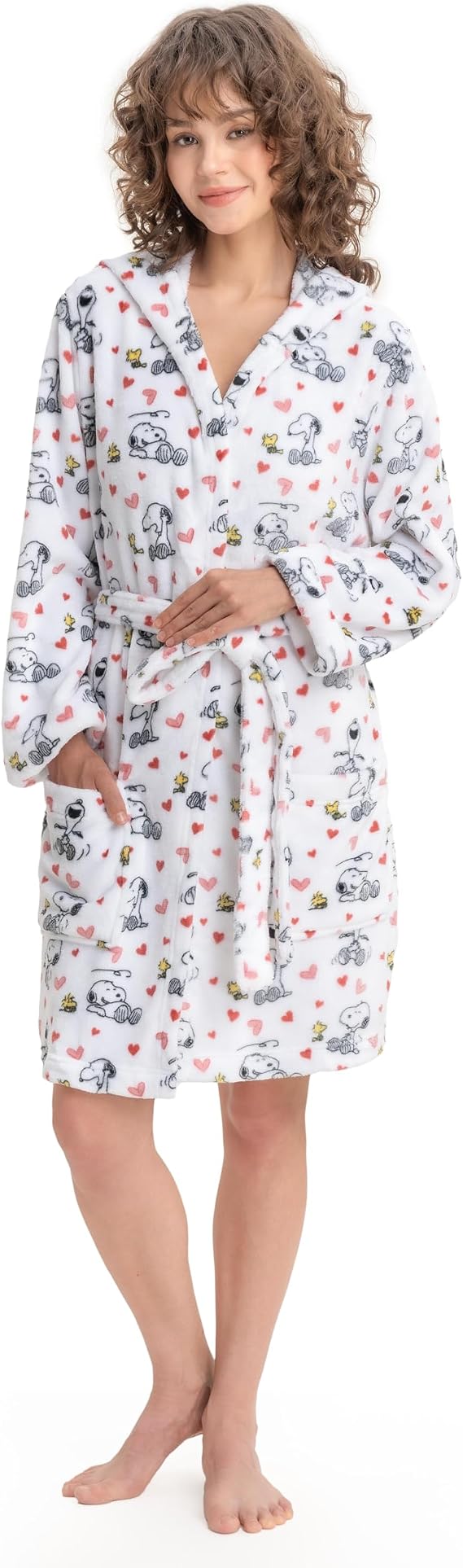 Berkshire Blanket Peanuts Snoopy VelvetLoft Soft Lightweight Women Robes, Short Hooded Robe with Pockets, Gifts for Women