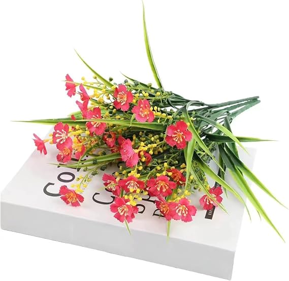 Artificial Outdoor Flowers UV Resistant, Faux Daisies and Spring Grass Fake Plants for Garden, Porch, Window Box, Wedding and Home Décor(Red)