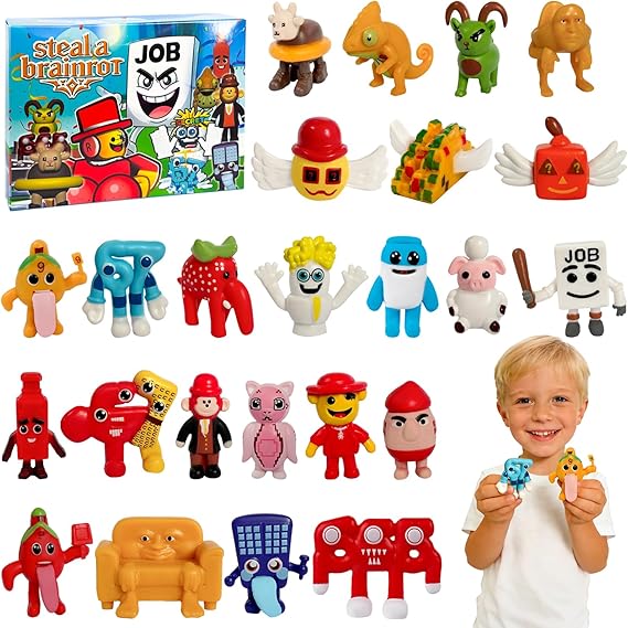 24 Pcs Steal A Brainrot Action Figures Set with Box, Steal a Brainrot Collectible Toys Funny 67 Strawberry Elephant Figures for Kids & Adults Creative Desk Decorations Gifts for Fans Friends