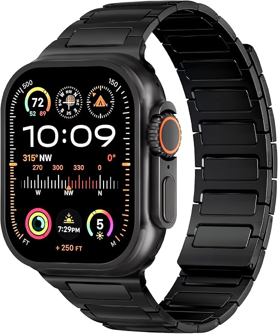 KU XIU Pure Titanium Watch Band for Apple Watch Ultra 3/Ultra 2/Ultra & Series 42-49mm, Adjustable Magnetic Metal iWatch Band, Premium Color Matching, Men's Smartwatch Replacement Band, Black