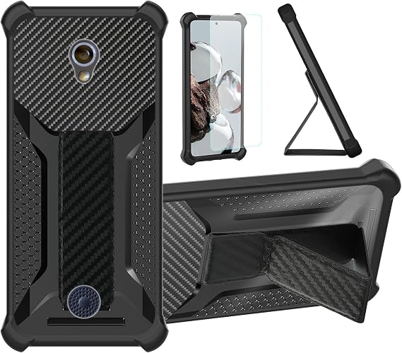 Case Compatible for Coolpad Haylo+Plus Cp3320as1 Phone Case Stand Cover [with 1* TempeBlack Glass Screen Protector] Hybrid Case [Folding Support Magnetic] [Frosted Anti-Fingerprint] ZJBB-Black