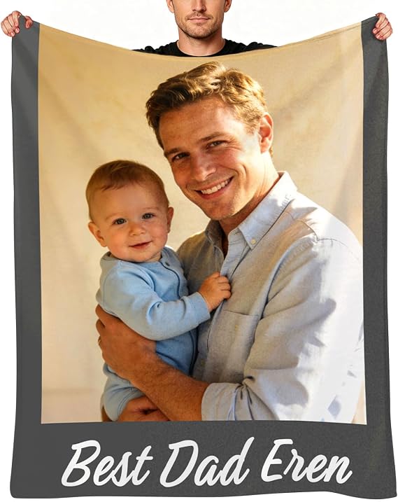 Custom Fathers Day Blanket - Personalized Flannel Fleece Throw Blanket with Photo & Text, Customized Gift for Mom Dad Parents, Available Sizes 30"40" 40"50" 50"60" 60"80"