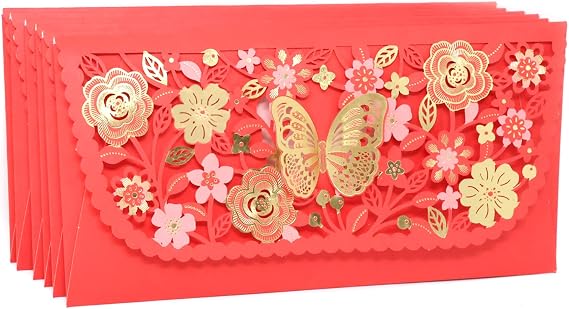 Honbay 6PCS Chinese Red Envelopes Lucky Money Pocket Hong Bao Gift Organizer Envolopes for Spring Festival Birthday Wedding and New Year Party