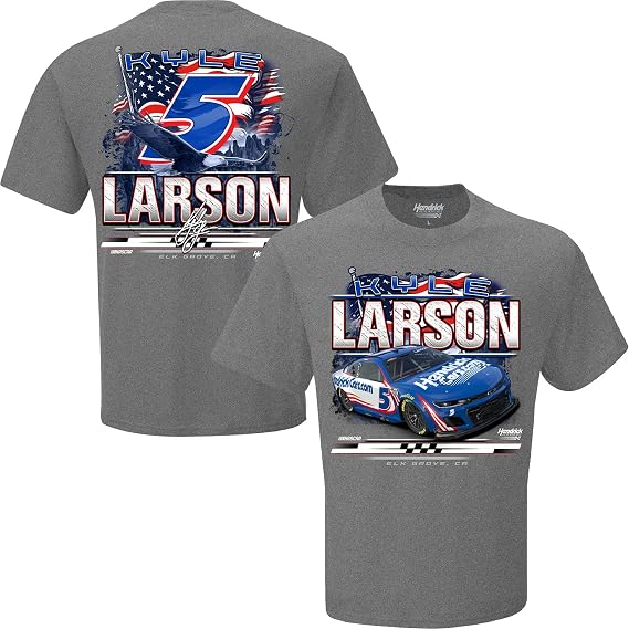 Checkered Flag Sports Kyle Larson 2026 HendrickCars Patriotic Eagle Car 2-Spot T-Shirt Gray