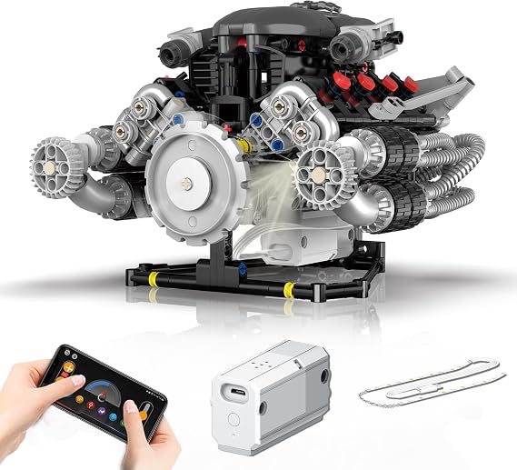 V8 Engine Model Kit that Works Visible Building Blocks Set with APP Control | Motor & LED Light, Model Car Kits for Adults & Boys Kids 14+ Year Old (689 PCS)
