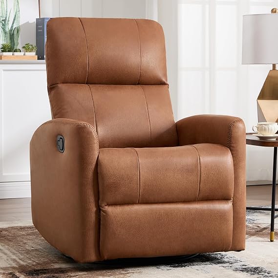 ANJ Manual Swivel Rocker Recliner, Glider Recliners with Padded Armrest and Backrest, Soft Faux Leather Nursery Rocking Recliner Chair Reclining Sofa for Living Room