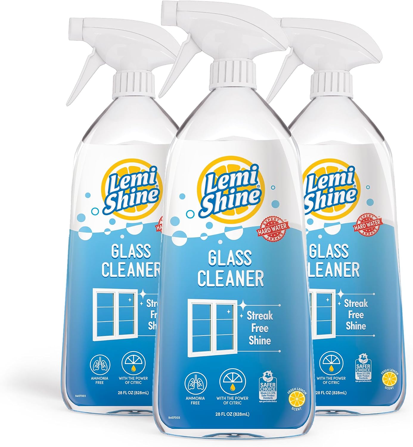 Lemi Shine Glass & Surface Cleaner - Multi-Surface Glass Cleaner Spray with Powerful Citric Acid, Cleans Smudges and Streaks From Windows, Glass, And Mirrors, 28oz - 3 Pack