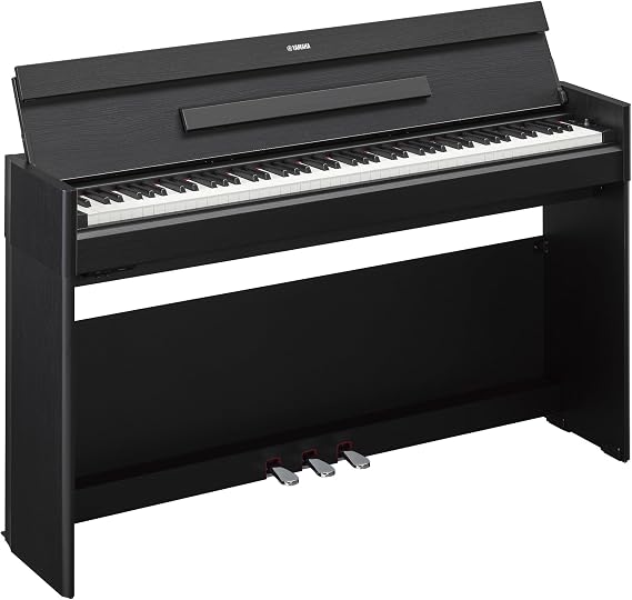 Yamaha Arius Series Slim Digital Upright Piano, Grand Sound, Compact Weighted Keyboard, Black (YDPS55B)