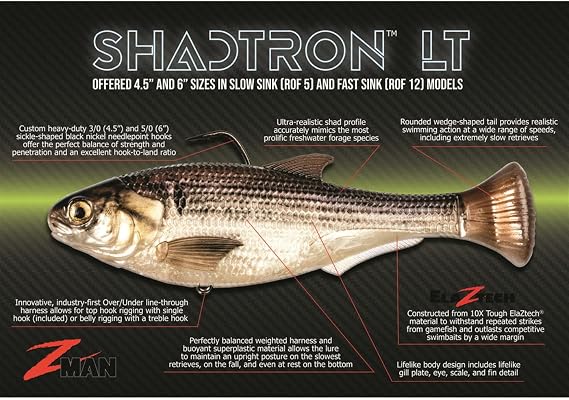 Z-Man Shadtron LT Swimbait Chartreuse Shad 6" Slow Sink