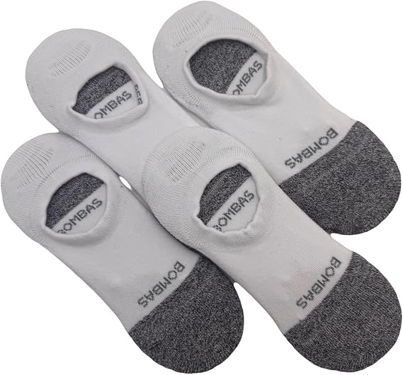BOMBAS Men's Cushioned No Show Socks,(White,Large)-4 PACK