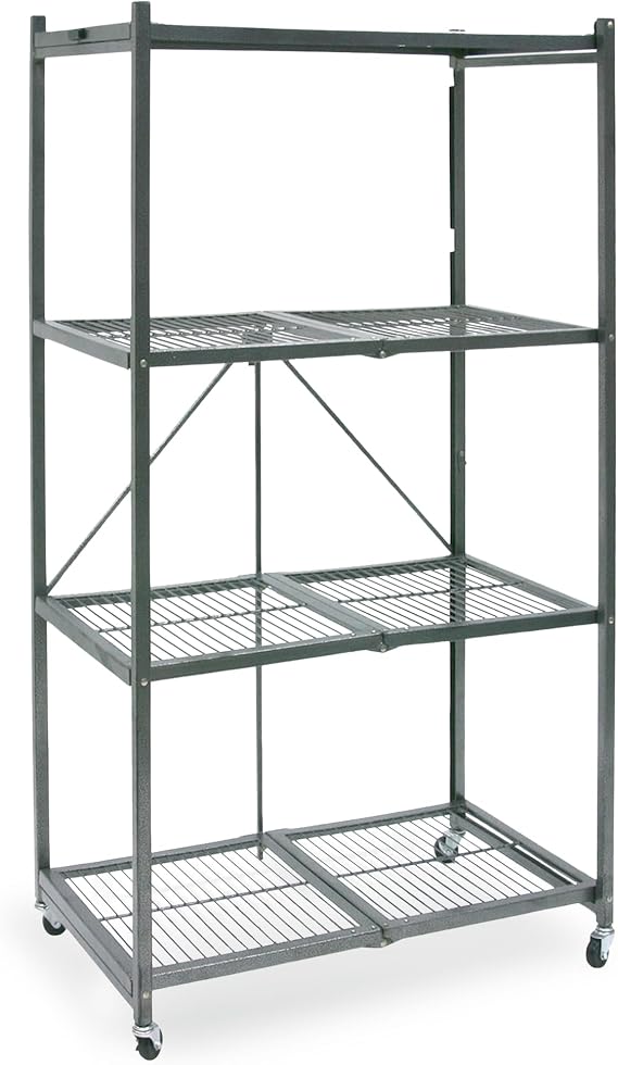 Origami 4-Pack R5 Storage Rack, 4-Tier Heavy-Duty Foldable Steel Shelf with Wheels, Gray