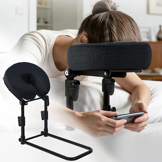 Massage Headrest for Bed with Adjustable Height, Memory Foam Face Cradle, Washable Pillowcase for Home Mat(Black)