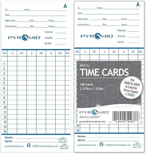 Pyramid Time Systems - Authentic Time Cards (42415) - 100 Cards