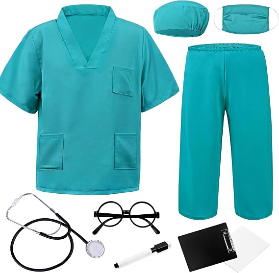 Doctor Costume for Kids - Medical Scrubs Dress-Up Set Ages 3-12