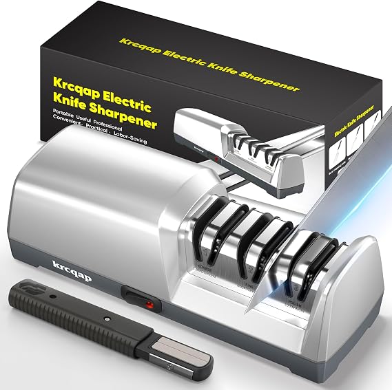 Electric Knife Sharpener for Kitchen, 3-Stage Diamond Abrasive, 15 Guide