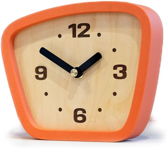 Handcrafted Mid-Century Modern Clock Silent Movement for Desk, Table & Mantel, No-Ticking Analog MCM Decor | Made in USA