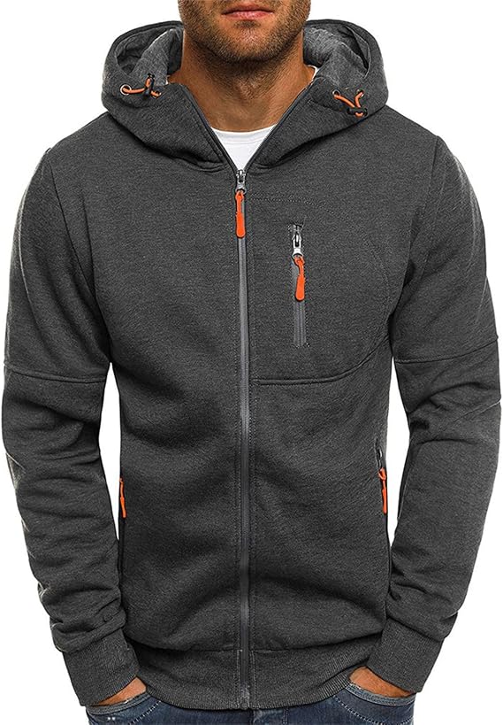 Hoodie Men Zip up Pullover Sweatshirts Sale Clearance Patchwork Hooded Jumper Smart Cascual Cardigan Warm Coats Comforty Breathable Autumn Winter Long Sleeve Sportwear with Zipper Pockets