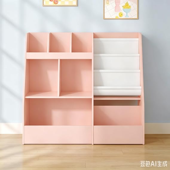 Curipeer 4 in 1 Bookshelf and Storage Organizer, 3-Tier Organizers with Removable Bins, Book Shelf for Room, Sling Bookshelf with Storage Cubbies, Shelf for Nursery, Playroom