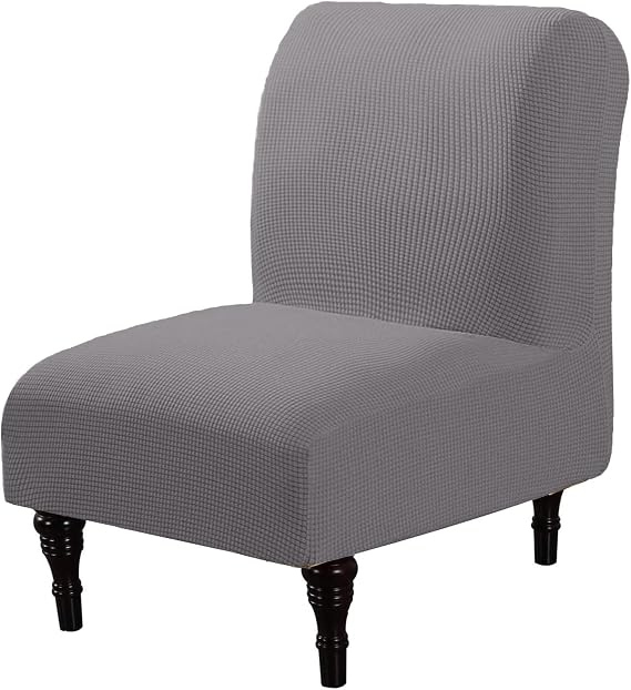 Stretch Armless Accent Chair Cover, Soft Armless Chair Slipcover Non Slip Slipper Chair Slipcove with Elastic Bottom Furniture Protector Washable-Grey A-1pc