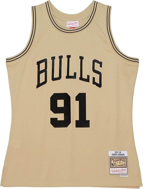 Mitchell & Ness Dennis Rodman Chicago Bulls Khaki/Black 1997/98 Mens Swingman Jersey (US, Alpha, XX-Large, Regular, Regular, Khaki/Black)
