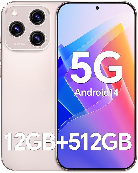 N16 PROMAX Unlocked Cell Phones,Snapdragon888, 12GB+512GBsmartphones,48+108MP Camera, Battery 5000mAh,5G Dual SIM+Memory Expansion, 6.8 QHD OLED Screen,Android 14,Face Unlock/Light Gold