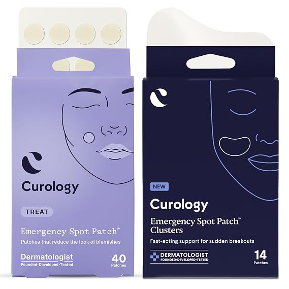 Curology Emergency Spot Pimple Patches for Face, Variety Size Bundle, 40 Small Spot & 14 Large Cluster Hydrocolloid Pimple Patches, Fast-Acting Support