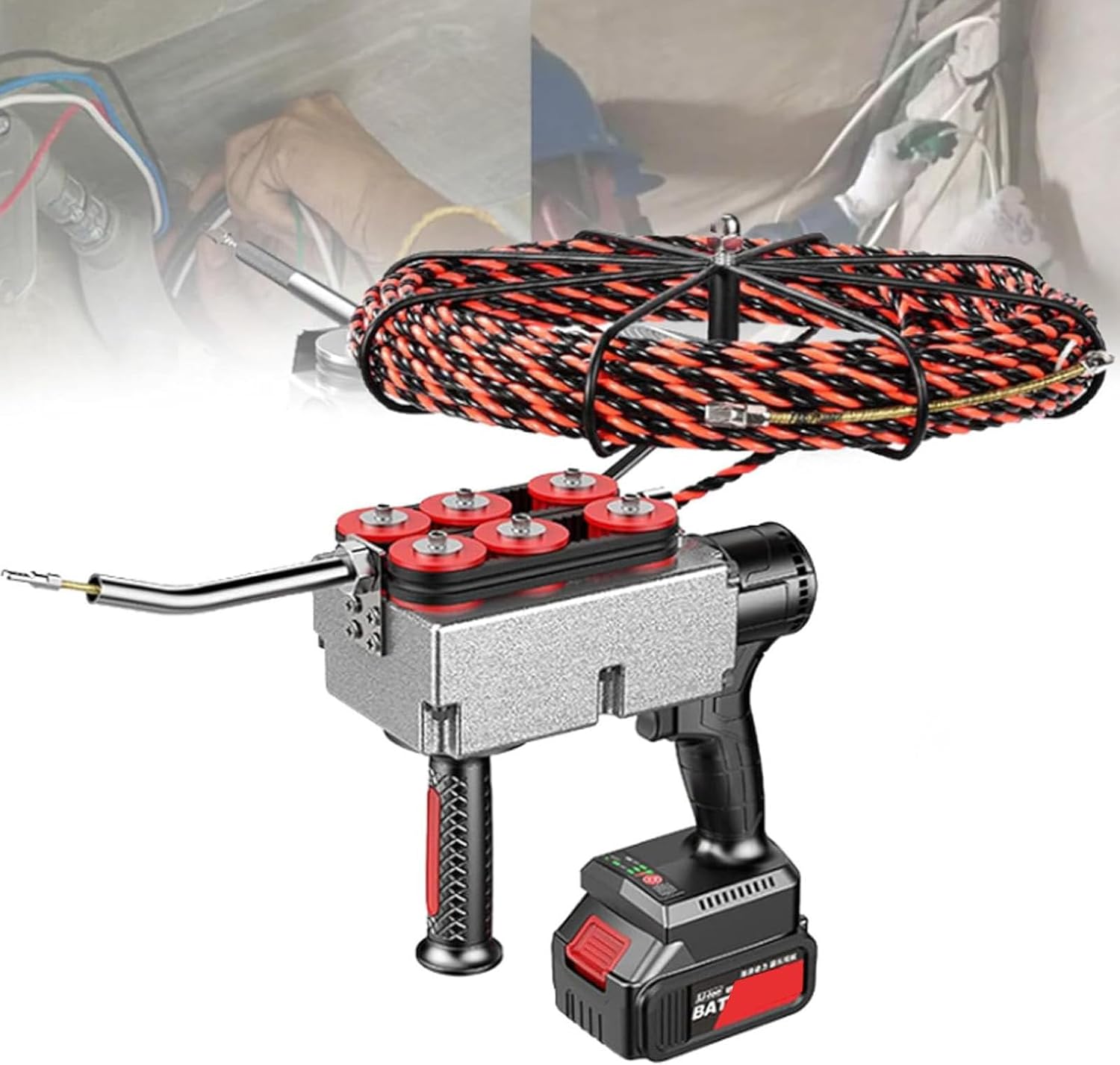 Automatic Electrician Threading Machine, Electrical Wire Puller, with 25000mAh Lithium Battery, Threading Speed 40mmin, Automatic Winding and Storage, for Electrical Wall Construction