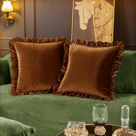 Velvet Throw Pillow Covers, Camel, 18 x 18 Inches