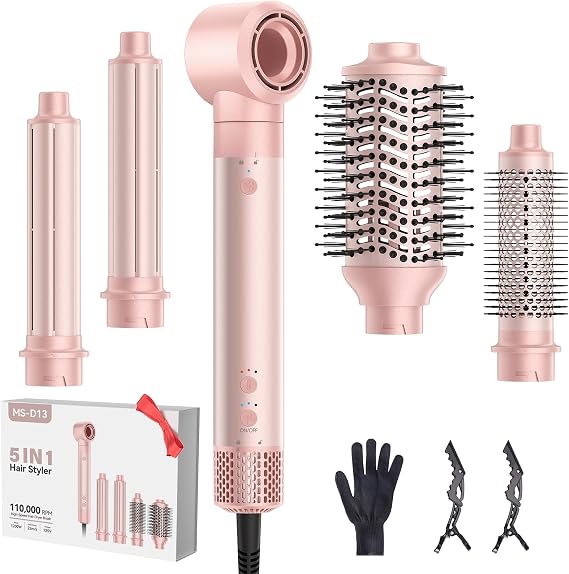 5 in 1 Hair Dryer Brush,110,000 RPM High-Speed Auto Wrap Curling Brush