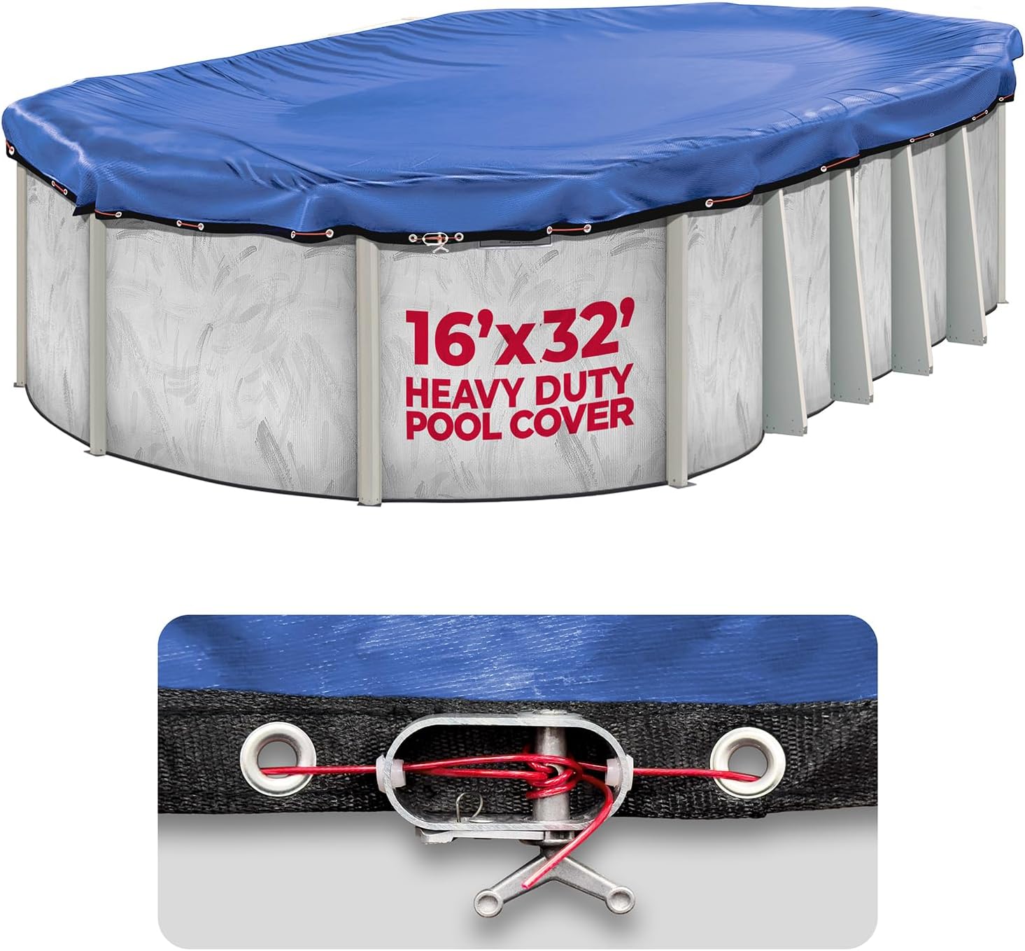 16-ft x 32-ft Oval Premium Heavy-Duty Winter Pool Cover - Royal Blue, Extra Thick and Durable, Tear-Proof, UV-Resistant, Reinforced Edges, Easy Install, All-Season Protection for Above Ground Pools