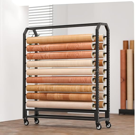 Commercial Textile Fabric Roll Storage Rack with Adjustable Hanging Rod,Heavy Duty Steel Organiser Holder for Pulling Rollers of Vinyl,Transfer Paper Tap,H-170cm/18 Rods-Wide-175cm