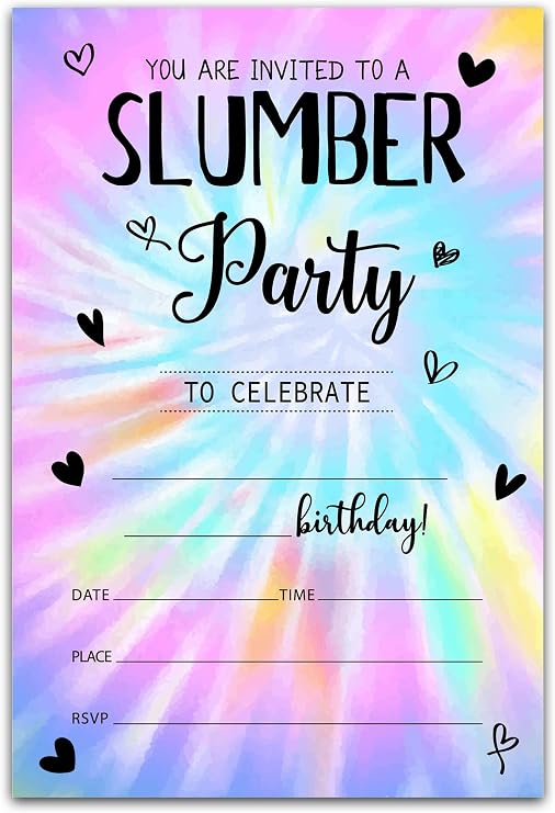 Sleepover Party Invitations - Sleepover Party Supplies For Girls Boys - Slumber Birthday Party Invites - 20 Invitation Cards With 20 Envelopes (f07)