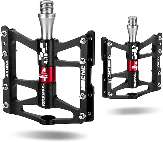 ROCKBROS Mountain Bike Pedals 4 Bearings Platform Flat Aluminum Alloy 9/16" | Silver, Smooth & No Wobble, Nails with Large Stable Platform, Lightweight 0.82lbs Alu, Fits MTB/Road/BMX/City Bikes