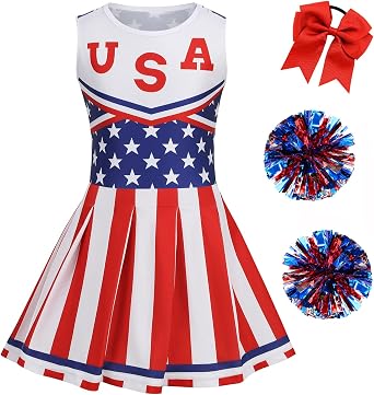 GRAJTCIN Girls Cheerleader Costume Halloween Cheerleading Uniform Outfit for 6-14 Years