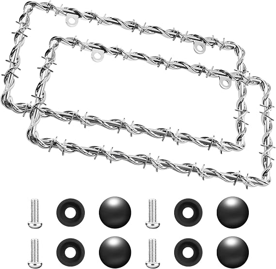 2Pcs Barbed Wire Design License Plate Frame, Chain Plate Frame Supplies  with Screws, Barbed Wire License Silver, Personalized License Cars, Trucks for Men and Women