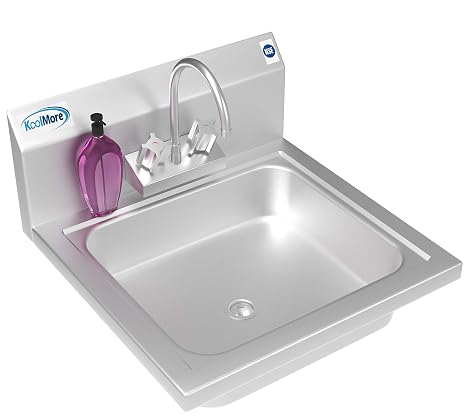 KoolMore Stainless Steel NSF Commercial Hand Sink with Goosneck Faucet 17" x 15" - Wall Mount Hand Wash Sink, Silver (SH17-4GNF)