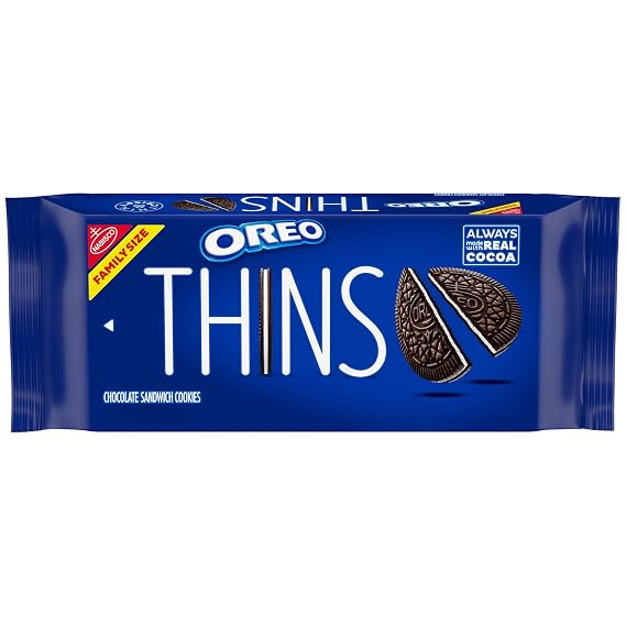 OREO Thins Chocolate Sandwich Cookies, Family Size, 11.78 oz | Always Made with Real Cocoa, Certified Kosher