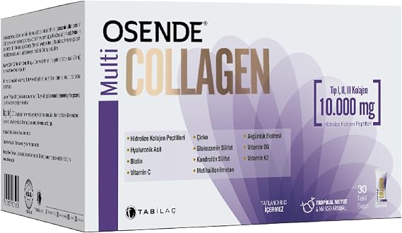 Osende Multi Collagen Hidrolize Kolajen Peptitleri, MSM, Kondroitin, Glukozamin Sülfat, Hyaluronik Asit, Akgünlük Reçine Ekstresi, Mineral ve Vitamin Kompleks İçeren Takviye Edici Gıda