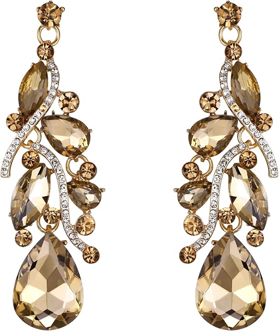 BriLove Women's Bohemian Boho Crystal Multi Teardrop Filigree Cluster Chandelier Dangle Earrings