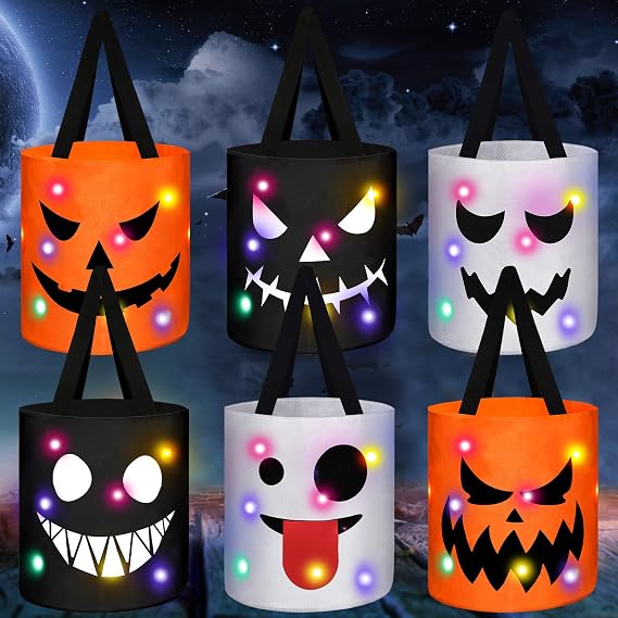 Teling 6 Pcs Halloween Trick or Treat Bucket Bags, 10.4 x 9.8, Smile Face