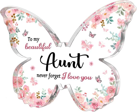 GiftyTrove Gifts for Aunt Auntie Ideas, 5x3.8x0.5 Inch Butterfly-Shaped Acrylic Plaque Decor, Mothers Day Valentines Day Birthday Christmas Gift for Aunt from Nephew Niece