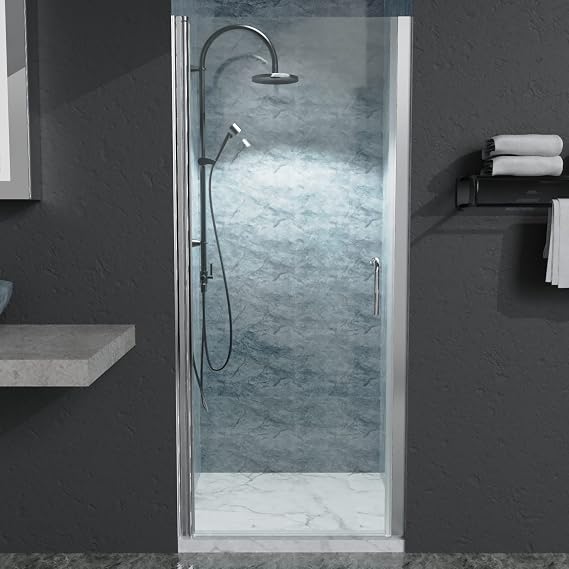 32 in. to 33-3/8 in. x 72 in Semi-Frameless Pivot Shower Door in Chrome White with Clear Glass, Reversible Installation