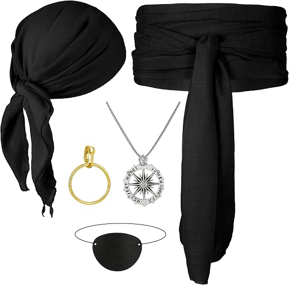 CICOCI Men Pirate Costume Accessories Set For Women Pirate Hat Pirate Head Scarf Pirate Sash Belt Dress Accessories