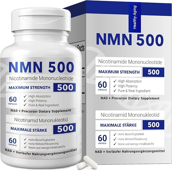 NMN (60-Day Supply, 500mg per Serving) - 99% Pure NMN, Stabilized, 60 Caps