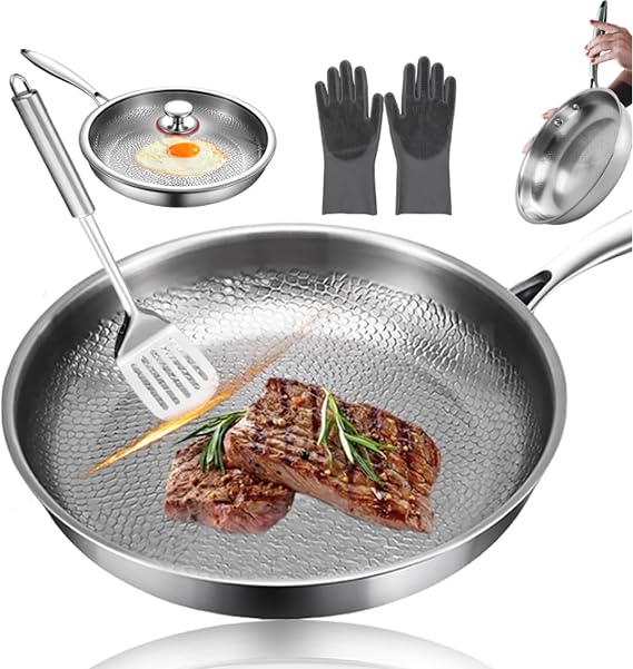 Pure Titanium Skillet, Titanium 12 Inch Frying Pan, 2026 Upgrade to 100% Titaniums Pan with Lid, Chemical-Free, Extreme Heat-Resistant & Lasts a Lifetime (10.23in, With Lid)